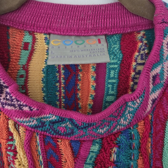 COOGI Vintage 90's 3D Knit Vibrant Multicolor Cotton Intricate Knit Swaeter L - Picture 4 of 9